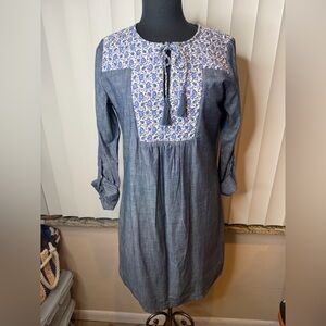 Rikshaw Design Denim Blue Floral Women's Tunic Dress size Medium
